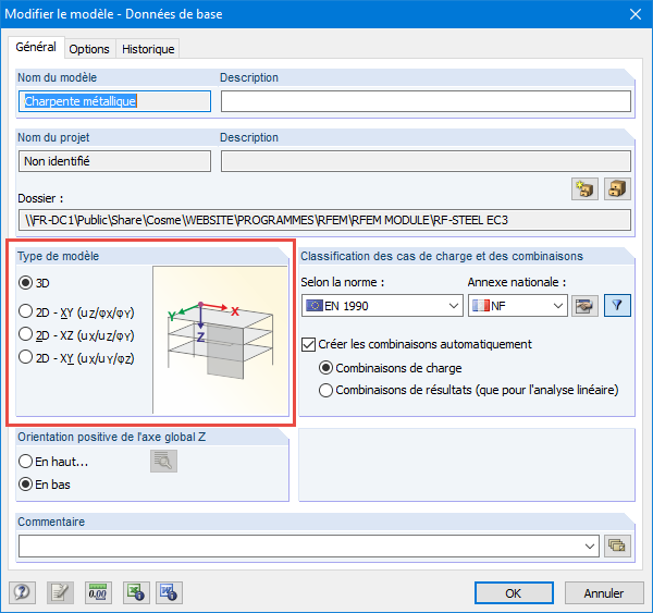 Définition du type de modèle