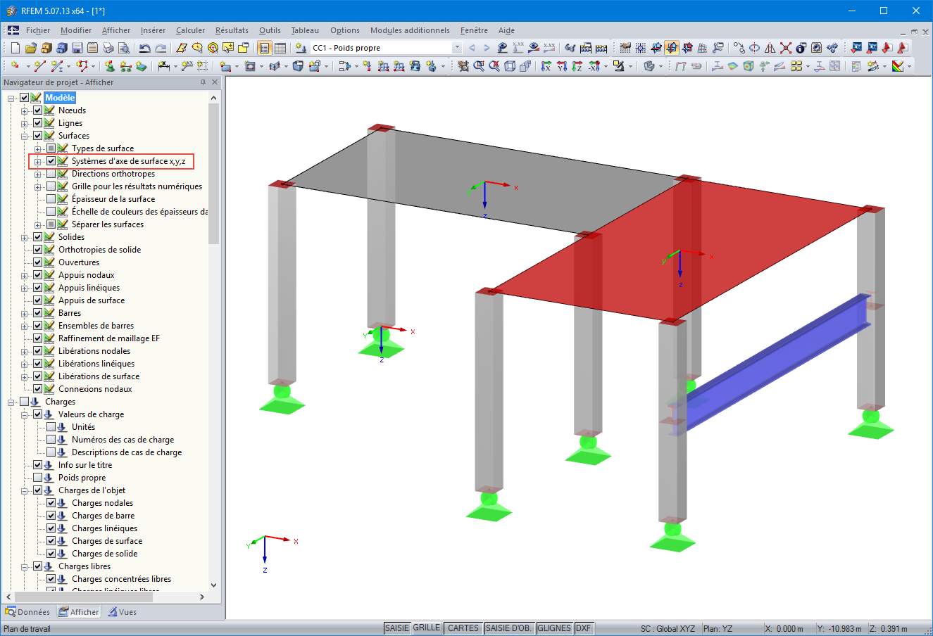 Navigateur-Afficher : Système d’axes de surface