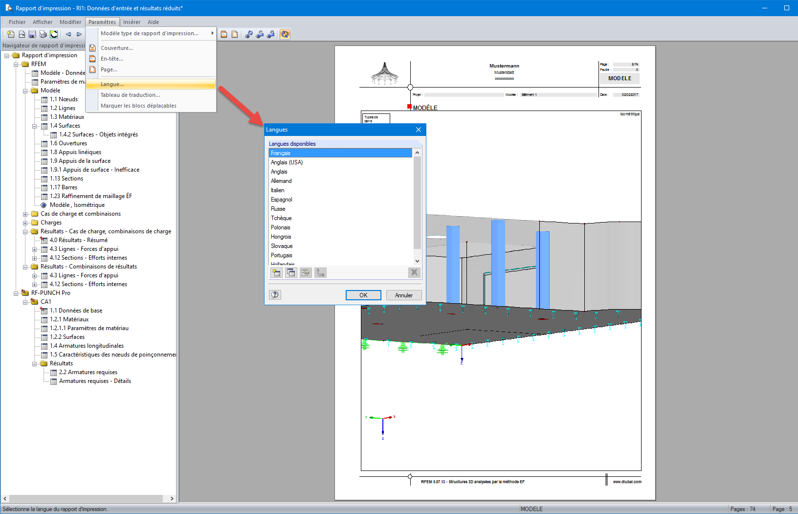 Sélection de la langue du rapport d’impression