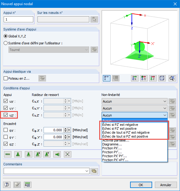 Boîte de dialogue « Appui nodal »