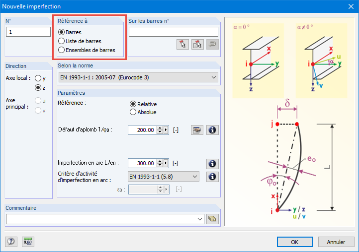 Boîte de dialogue Nouvelle imperfection