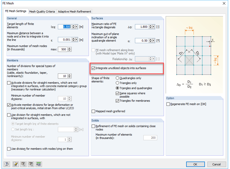 Boîte de dialogue « Paramètres de maillage EF »