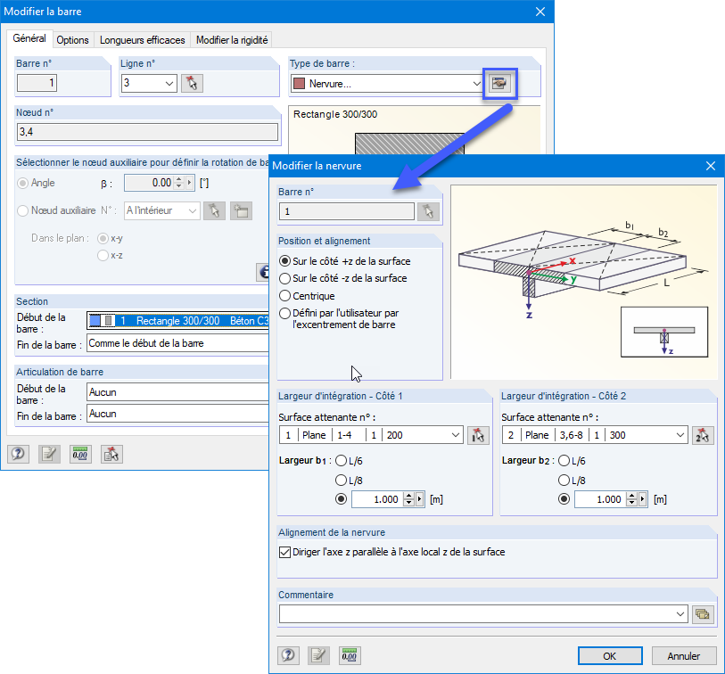 Nervure avec largeurs d’intégration