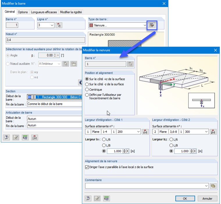 Nervure avec largeurs d’intégration