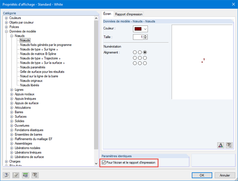 Option Paramètres identiques