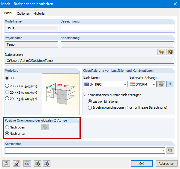 Modification de la direction de l'axe Z global