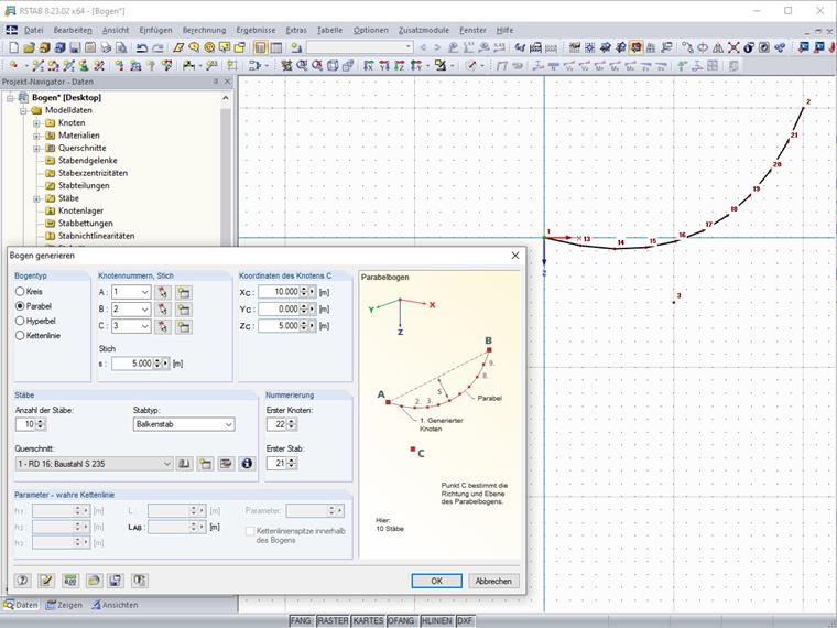 Boîte de dialogue « Générer un arc »