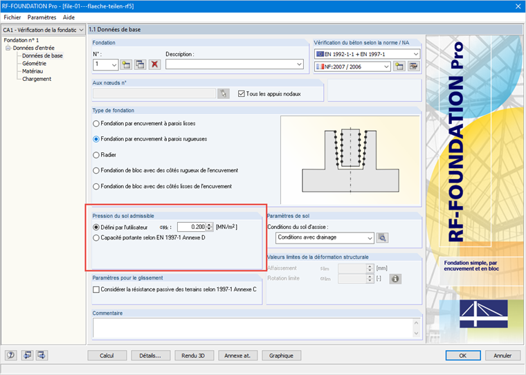 Pression du sol admissible