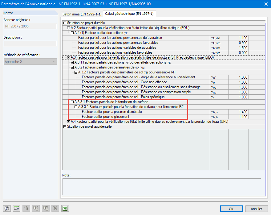Paramètres de l’Annexe Nationale