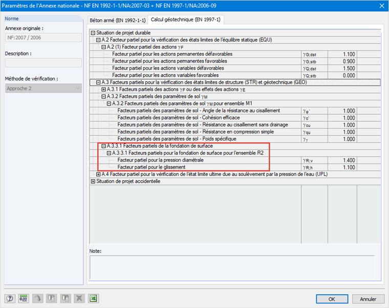 Paramètres de l’Annexe Nationale