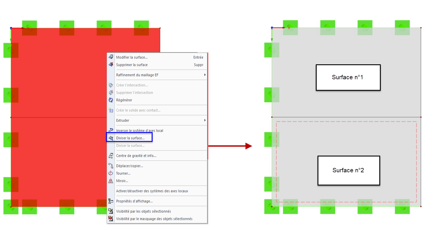 Diviser la surface via une ligne intégrée