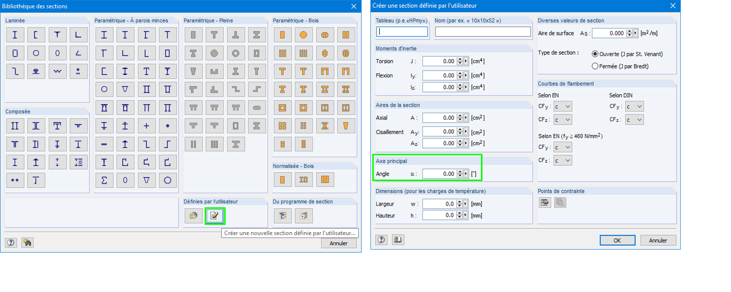 Création d’une nouvelle section définie par l’utilisateur dans la bibliothèques des sections