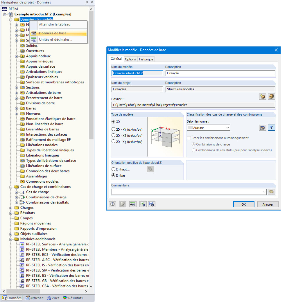 Modifier le modèle - Données de base