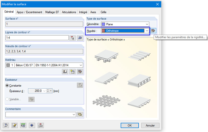 Modification de la surface - Définition du type de rigidité
