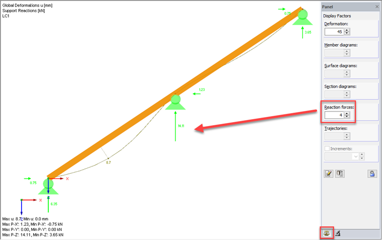Ajustement du facteur d'affichage pour les forces d'appui