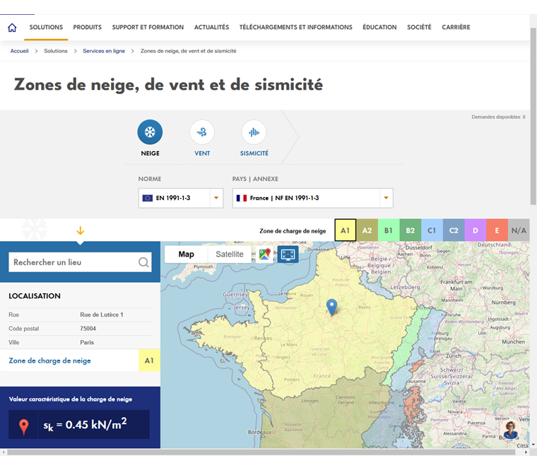 Trouver l’emplacement en France sur Google Maps et déterminer la charge de neige correspondante