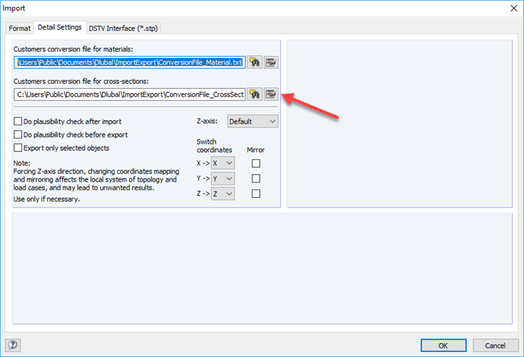 Fichier de conversion pour les sections et les matériaux