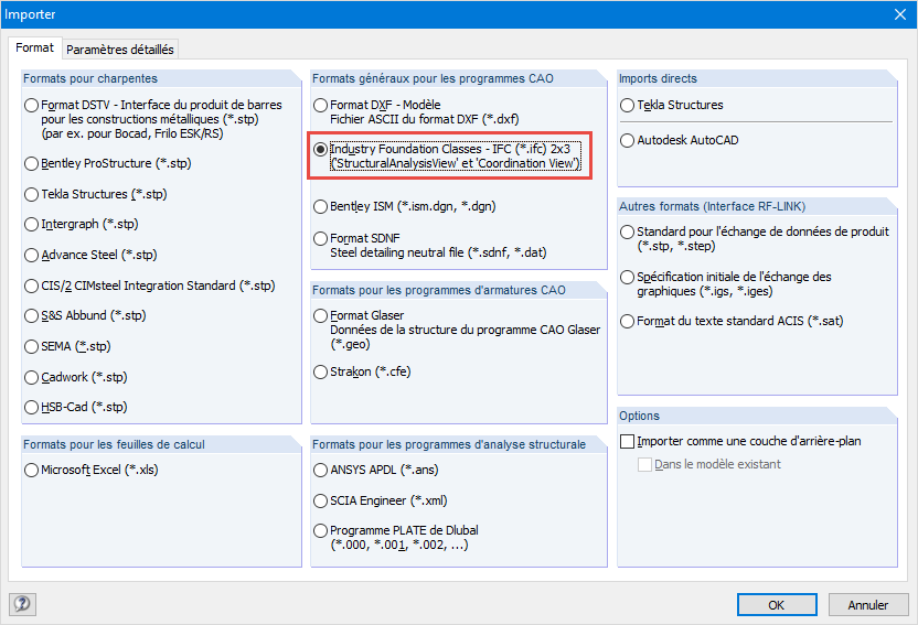 Importation d'un fichier IFC