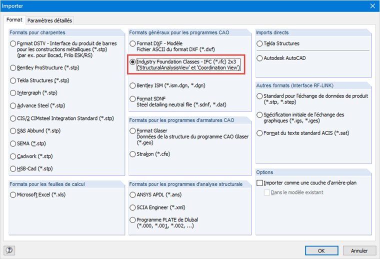 Importation d'un fichier IFC