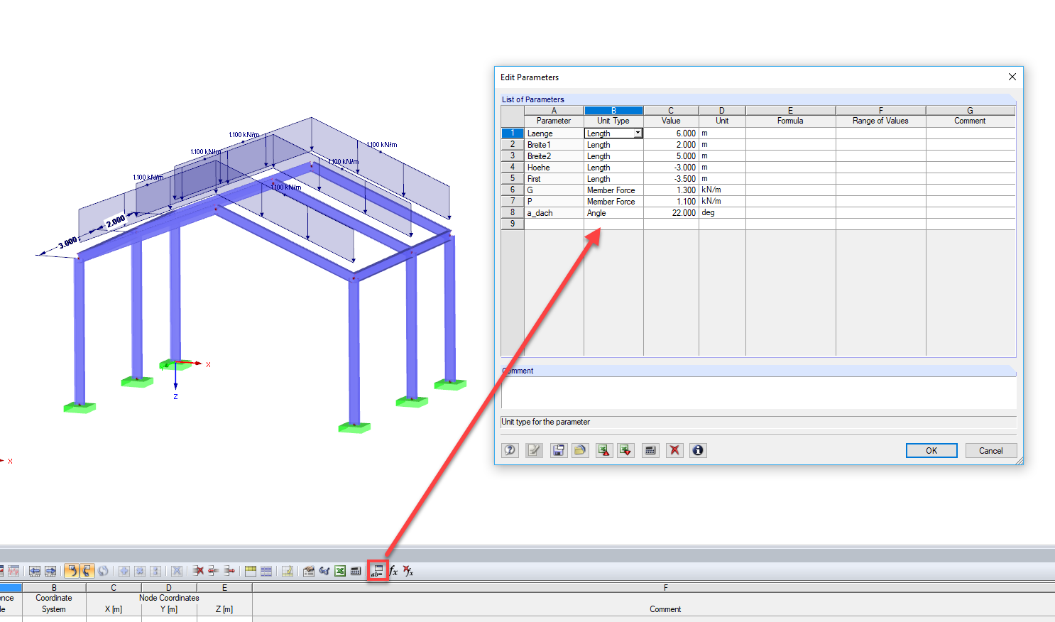 Définition des paramètres