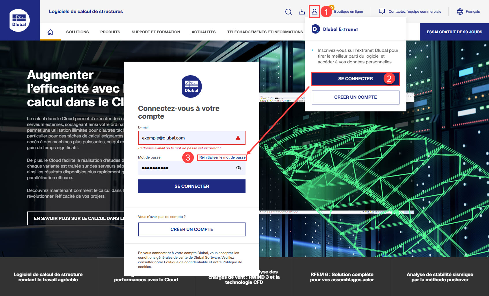 Compte Dlubal : Réinitialiser le mot de passe lors de la connexion initiale