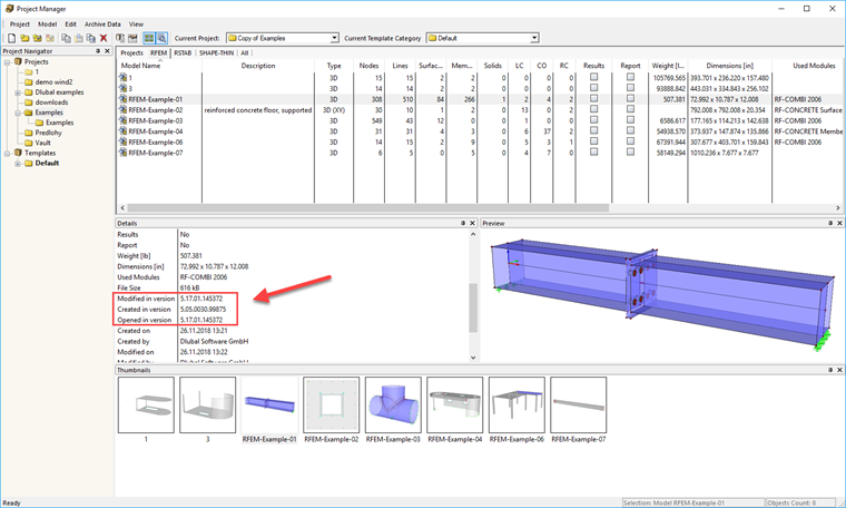Versions dans le Gestionnaire de projet