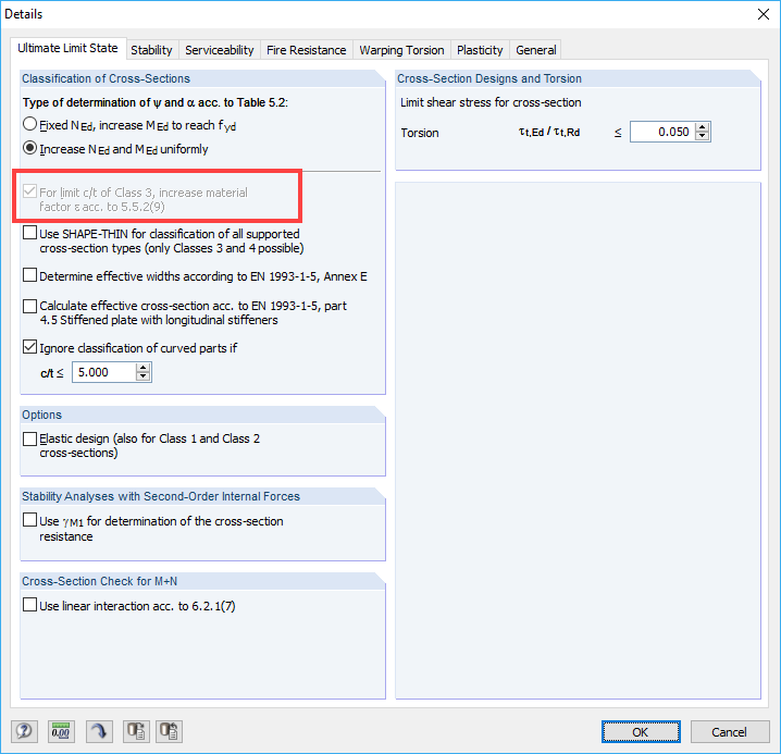 Augmentation du facteur de matériau ε selon 5.5.2(9)