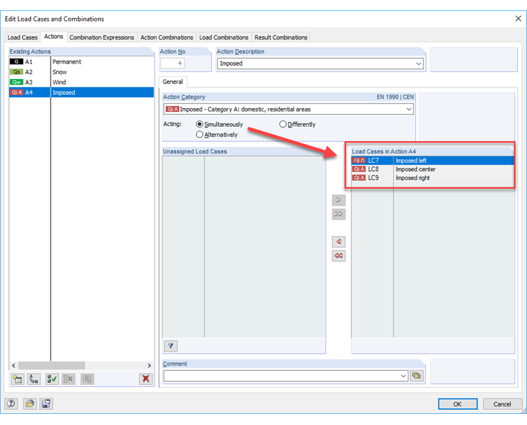Action simultanée des cas de charge