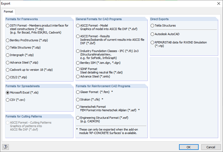 Interfaces d'exportation RFEM
