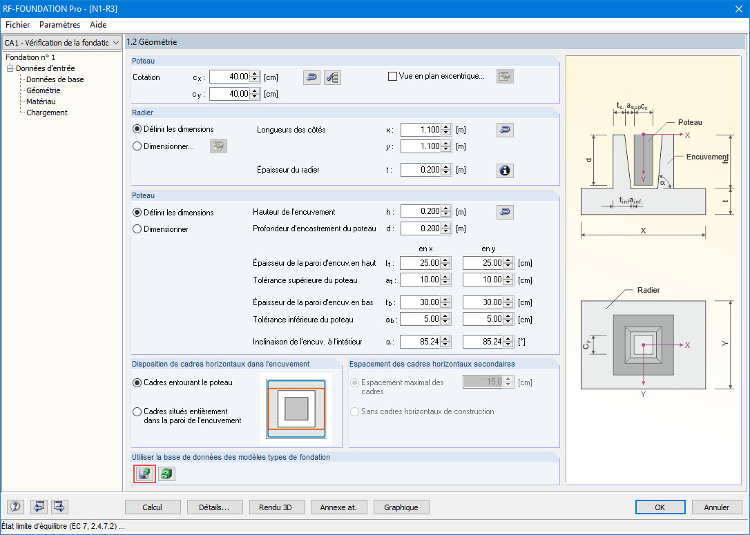 Les dimensions sont précisées et peuvent être enregistrées dans la bibliothèque