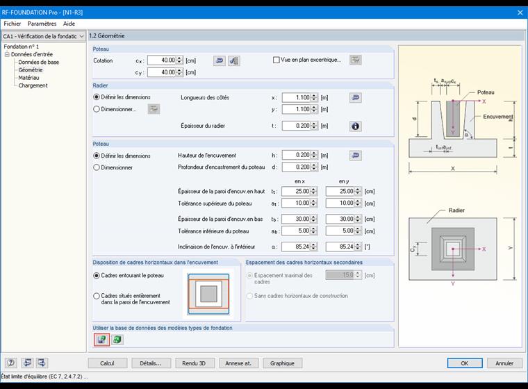 Les dimensions sont précisées et peuvent être enregistrées dans la bibliothèque