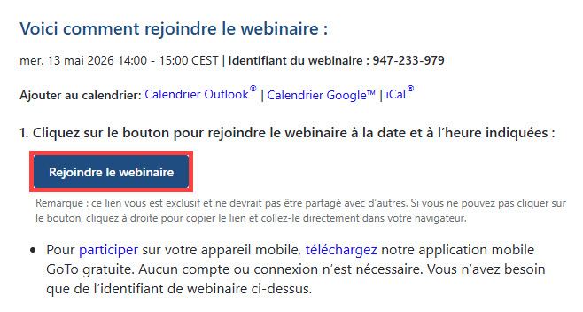 Lien de participation dans le mail de confirmation