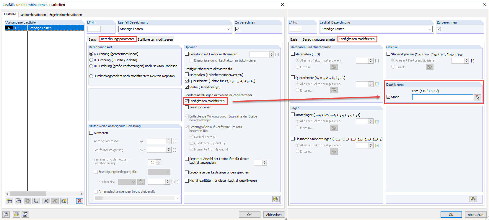 Désactivation dans RSTAB