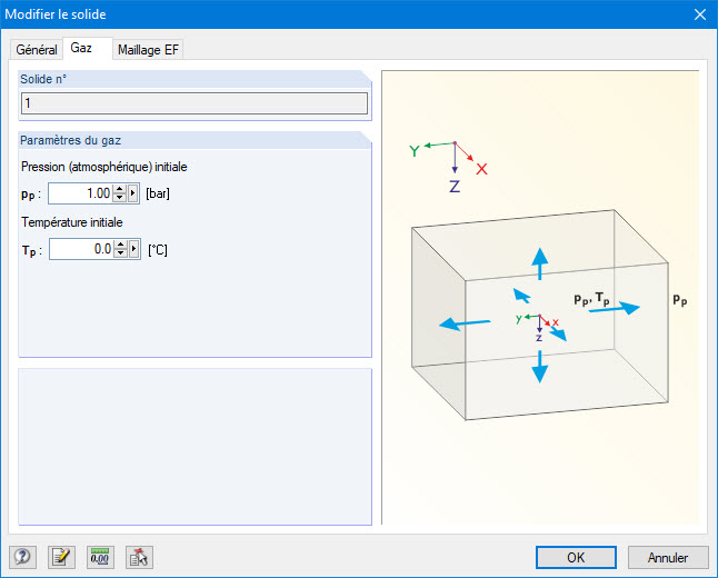 Définition des paramètres du gaz