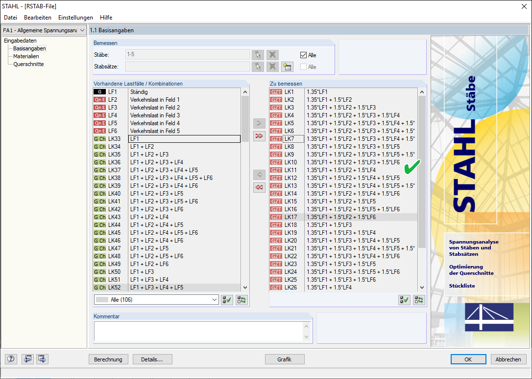 Vérification avec combinaisons de charges
