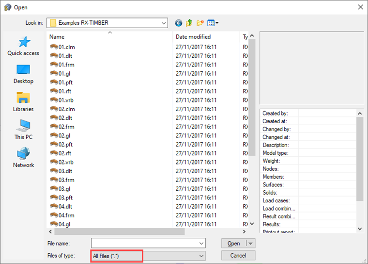 Option pour filtrer les types de fichiers