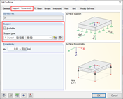 Boîte de dialogue « Modifier la surface » avec la définition de l'appui