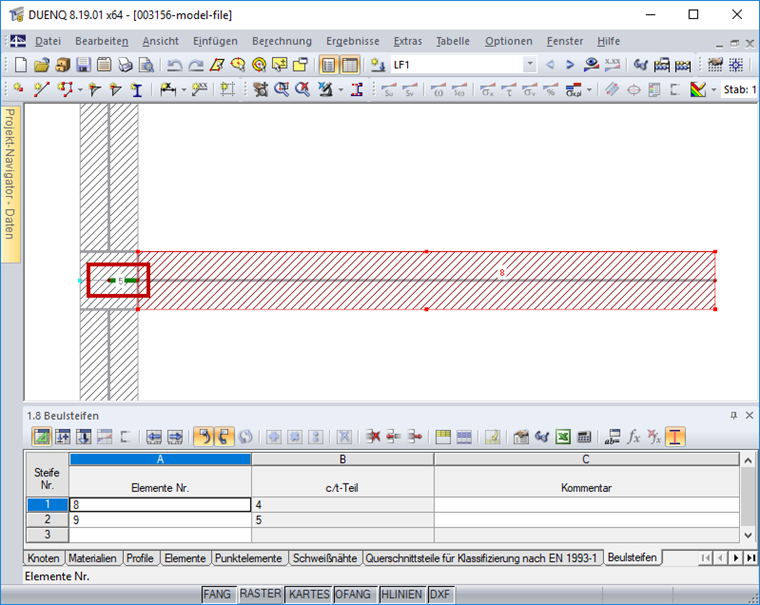 Raidisseur connecté au panneau avec un élément nul
