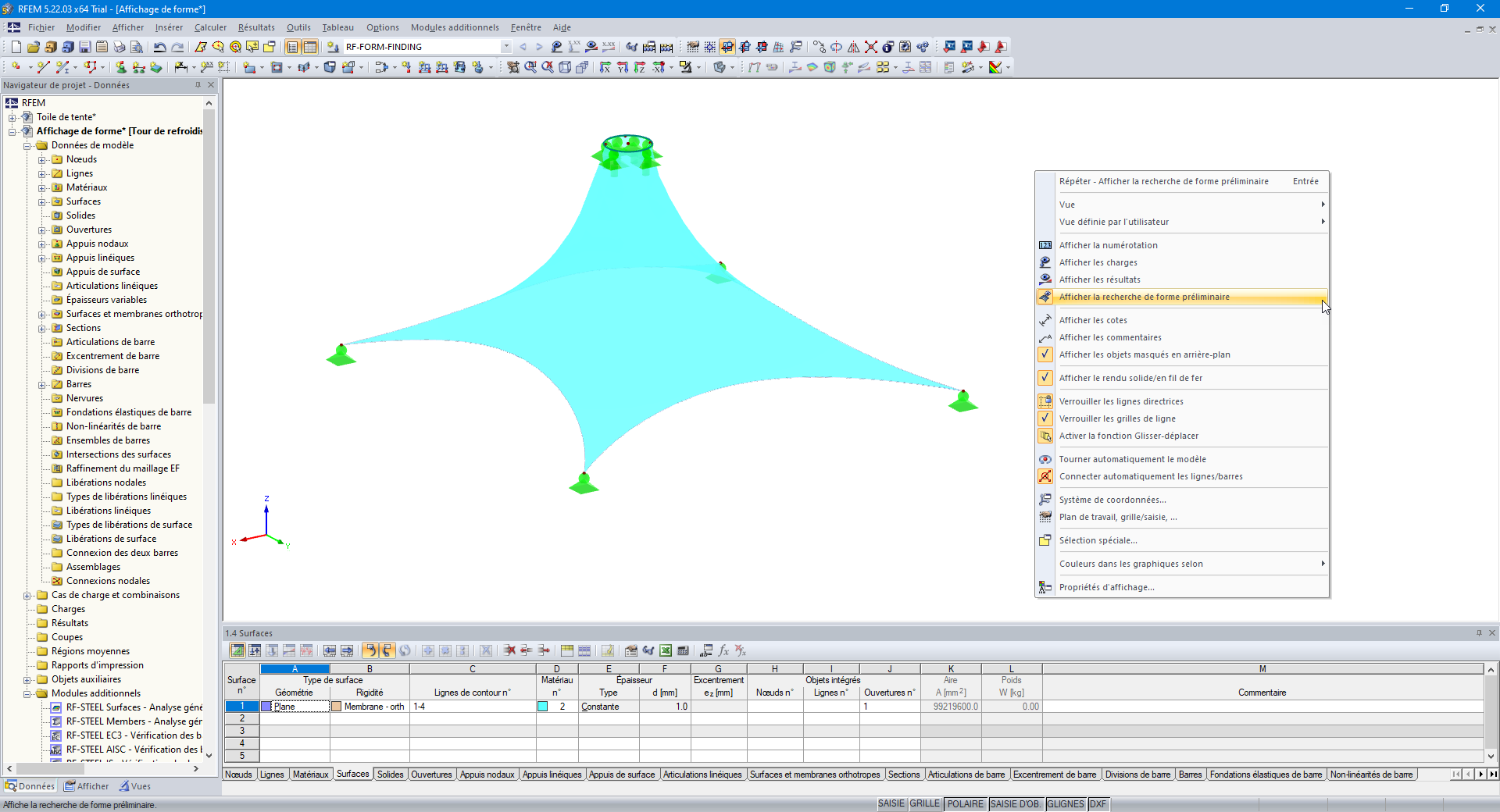 Fonction « Afficher la recherche de forme préliminaire »
