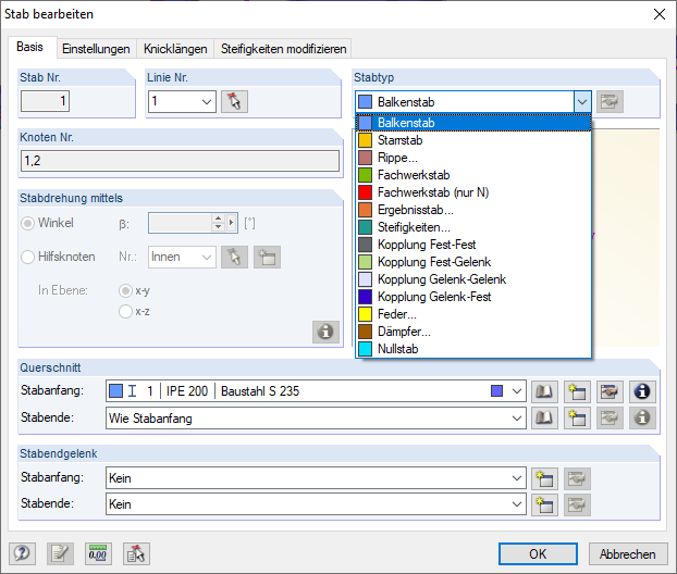 Types de barre en 2D-XY