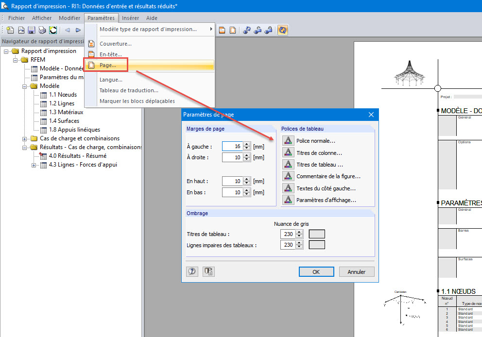 Police du rapport d'impression