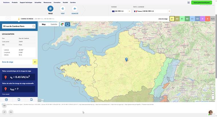 Après avoir saisi la position, par exemple le code postal (PSČ) ou le nom de la commune, ou après avoir cliqué sur l’emplacement correspondant sur la carte, nous obtenons la valeur de la charge.