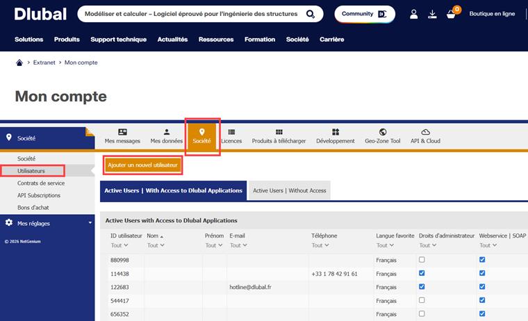 Vous pouvez créer d'autres utilisateurs qui doivent utiliser le service après vous être connecté à l'extranet.