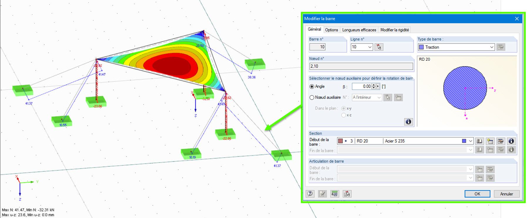 Hauban sous forme de barre de traction non précontrainte