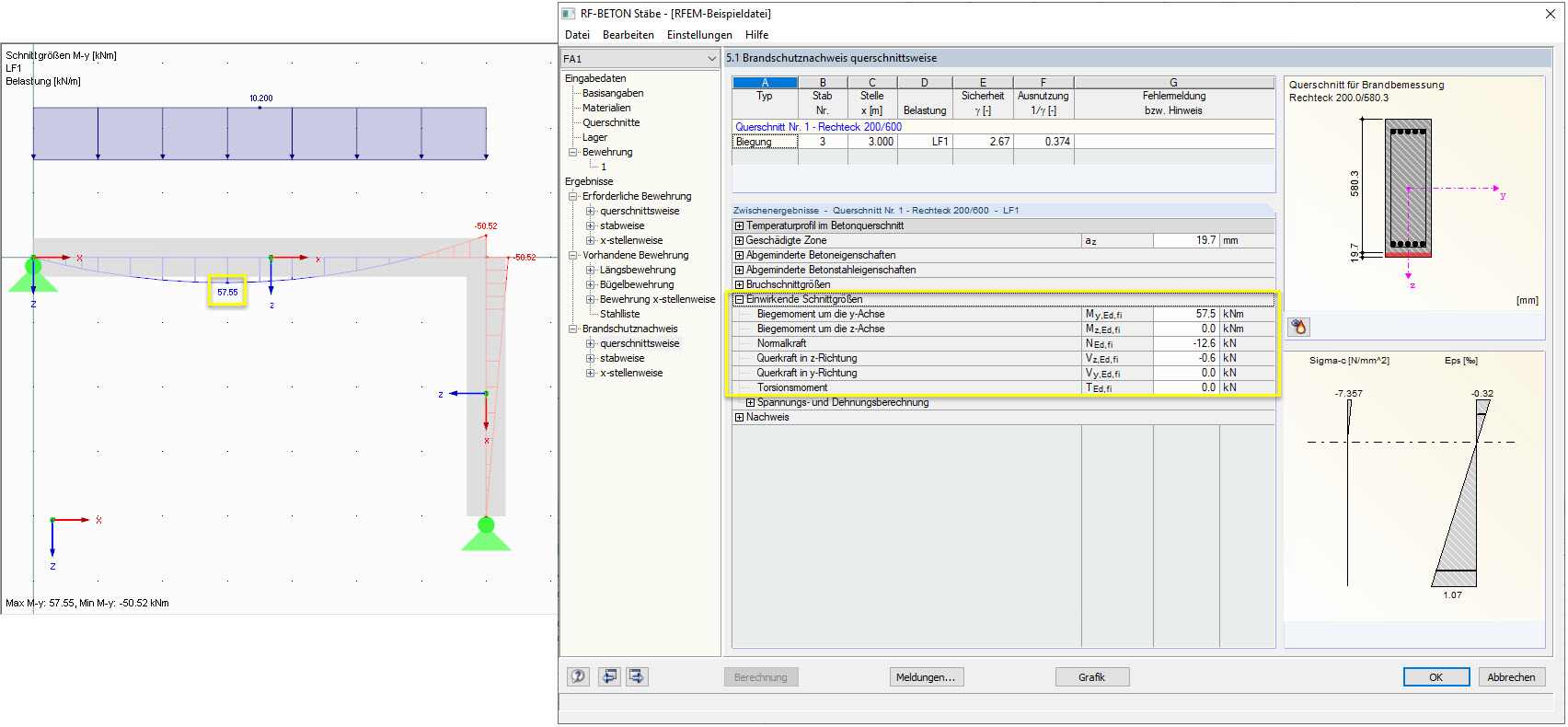 Efforts internes et moments avec considération inactive de la dilatation thermique et imperfection en arc initiale