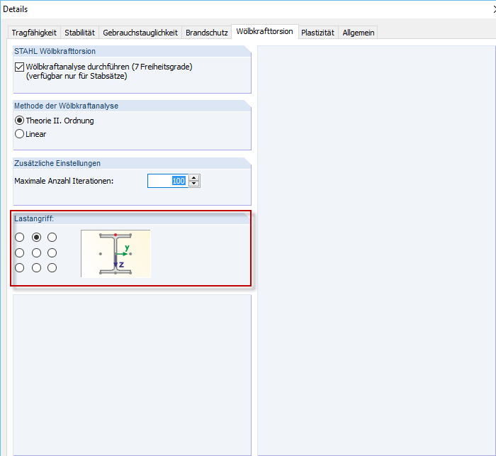 Point d’application de charge dans RF-/STEEL EC3 Warping Torsion