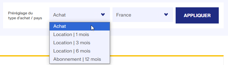 Paramètre par défaut du type d’acquisition