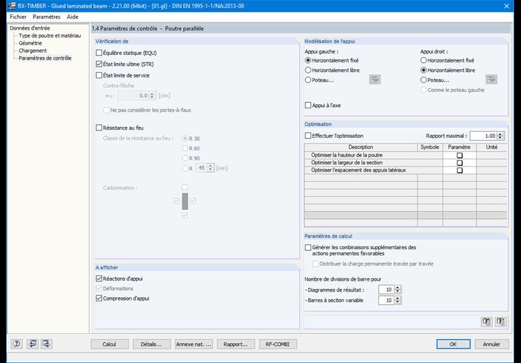 Paramètres de contrôle de RX-TIMBER