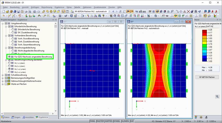 Sortie graphique de l’armature appliquée pour la vérification à l’ELS
