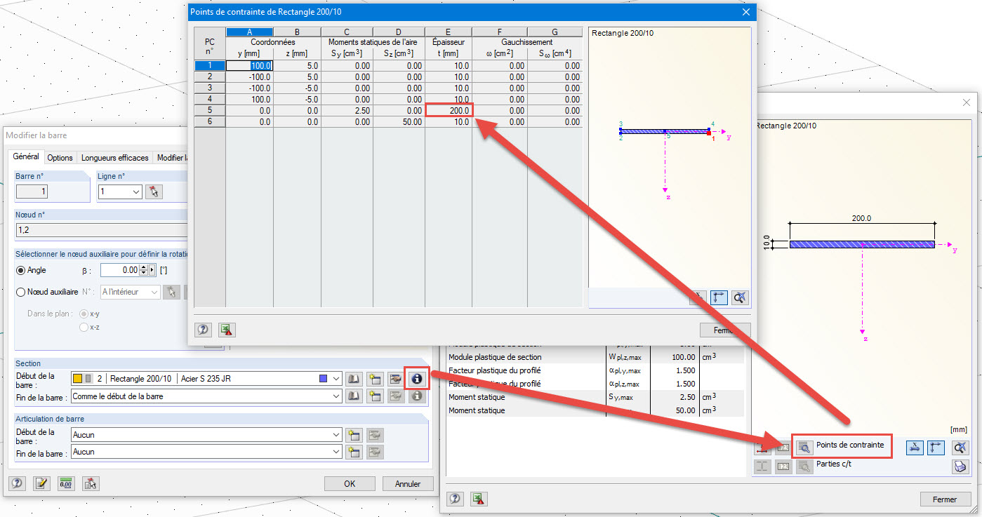 Points de contrainte de la section pleine